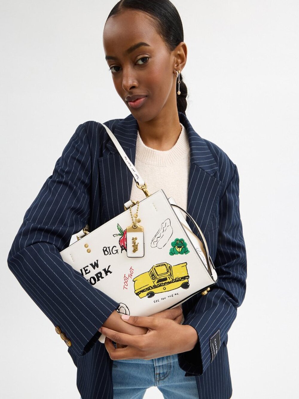 COACH Rogue 25 Leather Satchel Bag Sketch Print New York Chalk White Crossbody